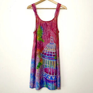 Leoma Lovegrove Colorful Wearable Art Lovebirds Bird Cage Women's Dress Small
